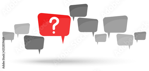 gray speech bubbles with red question mark