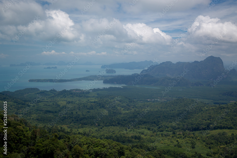 View of the valley and the Andaman Sea, islands and mountains