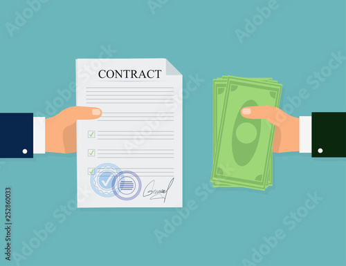 Money contract in flat style, business concept, vector