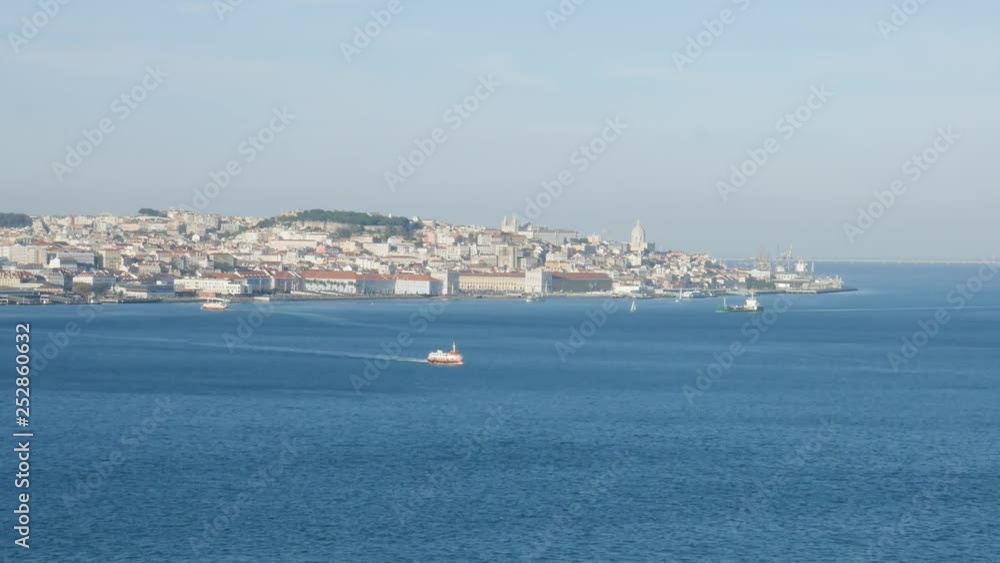 High perspective zoom in time lapse of Lisbon old city center, view from Almada, Portugal High perspective zoom in time lapse of Lisbon old city center, view from Almada, Portugal