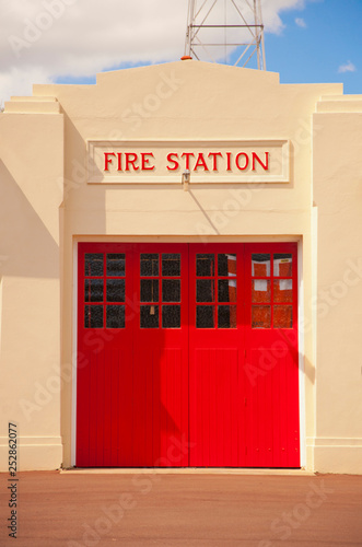 Red fire station door photo