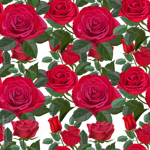 Flower seamless pattern with red rose  vector illustration