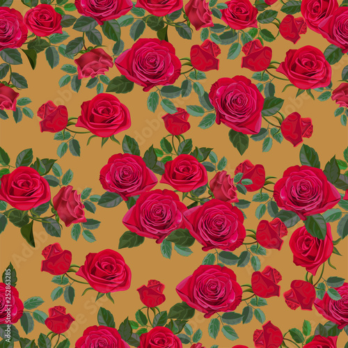 Flower seamless pattern with red rose vector illustration