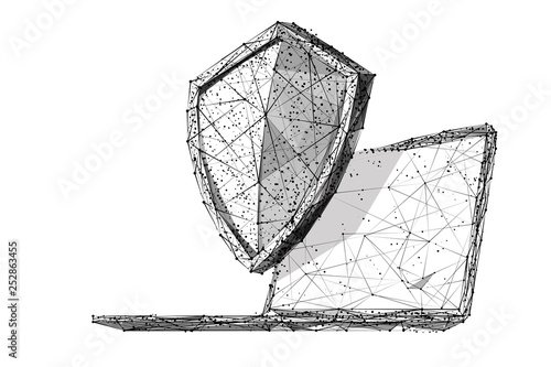 laptop and shield black on white