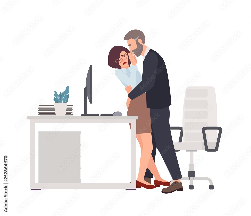 Sexual harassment, assault and abuse incident. Male boss groping female  office worker or employee in workplace. Violence and coercion at work,  abusive behavior. Flat cartoon vector illustration. Stock Vector | Adobe  Stock
