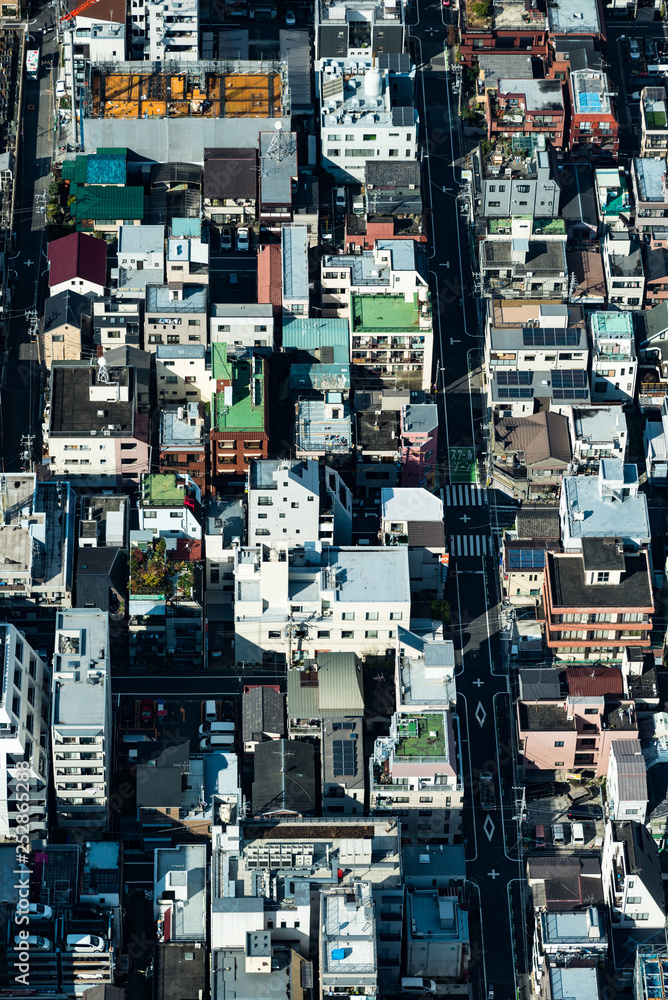 Tokyo high dense houses and buildings - obrazy, fototapety, plakaty 