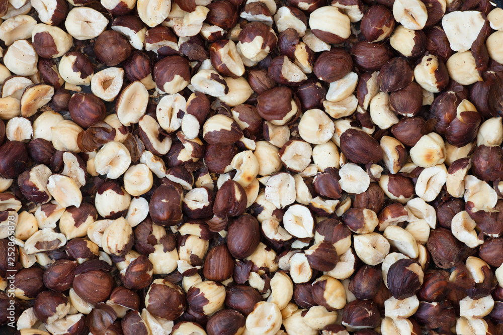Hazelnuts semi-prepared. Background of hazelnuts