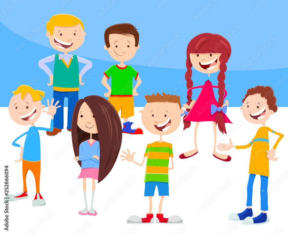 cartoon kids and teens characters group cartoon kids and teens characters group