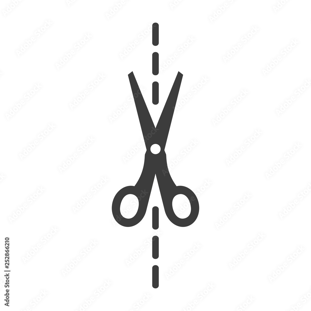 Scissors with cut lines isolated on white background Scissors with cut lines isolated on white background