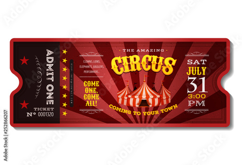 Vintage Circus Ticket/ Illustration of a vintage and retro design circus ticket, with big top, admit one coupon mention, bar code and text elements for arts festival and events