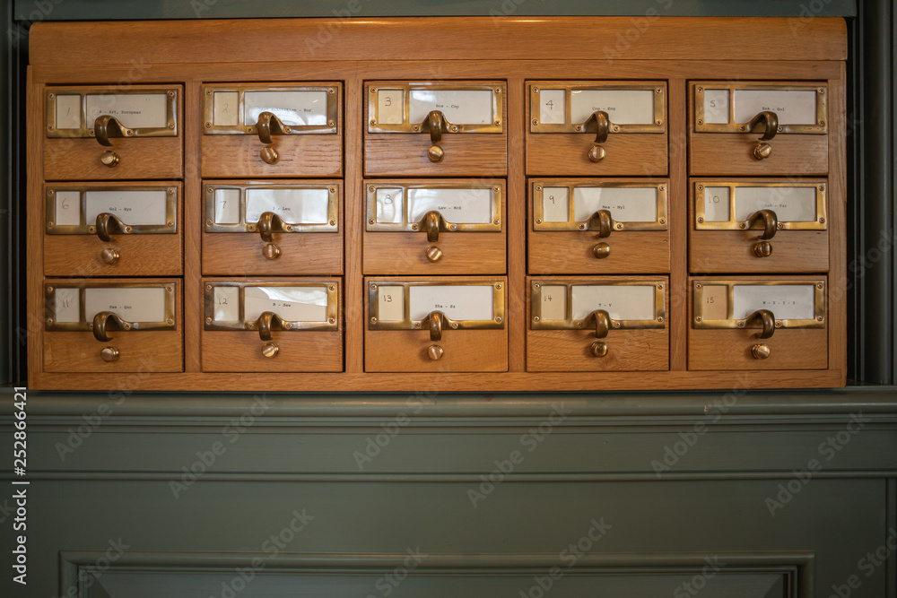 Small Card Catalog with Brass Finishings Small Card Catalog with Brass Finishings