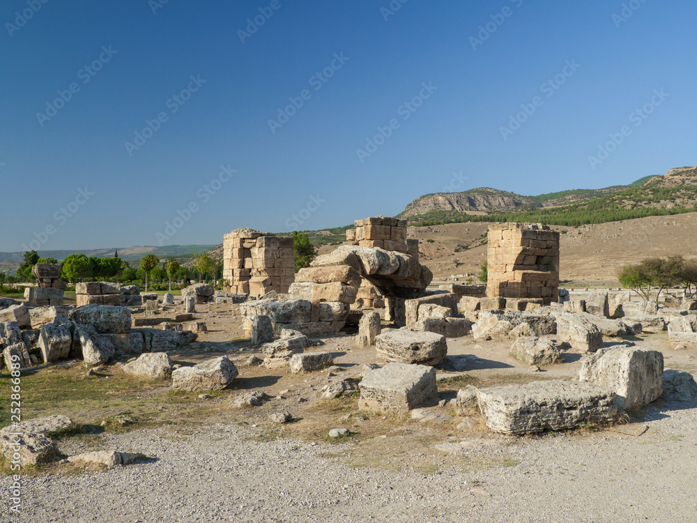Ruins of the ancient Roman city of Hierapolis, Pamukkale, Denizli Province, Turkey.