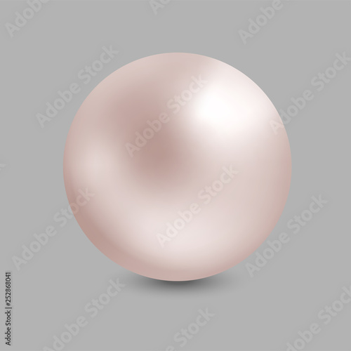 realistic pearl on gray background. Pink 3d sphere