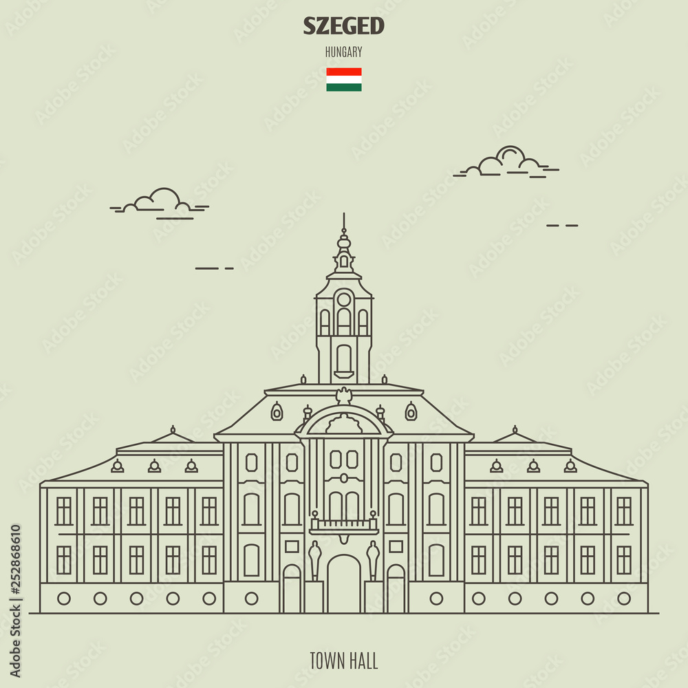 Town hall in Szeged, Hungary. Landmark icon