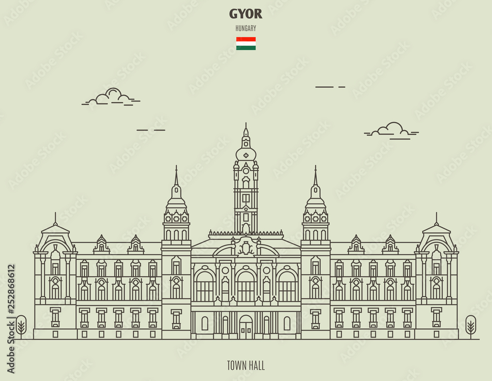 Town Hall in Gyor, Hungary. Landmark icon