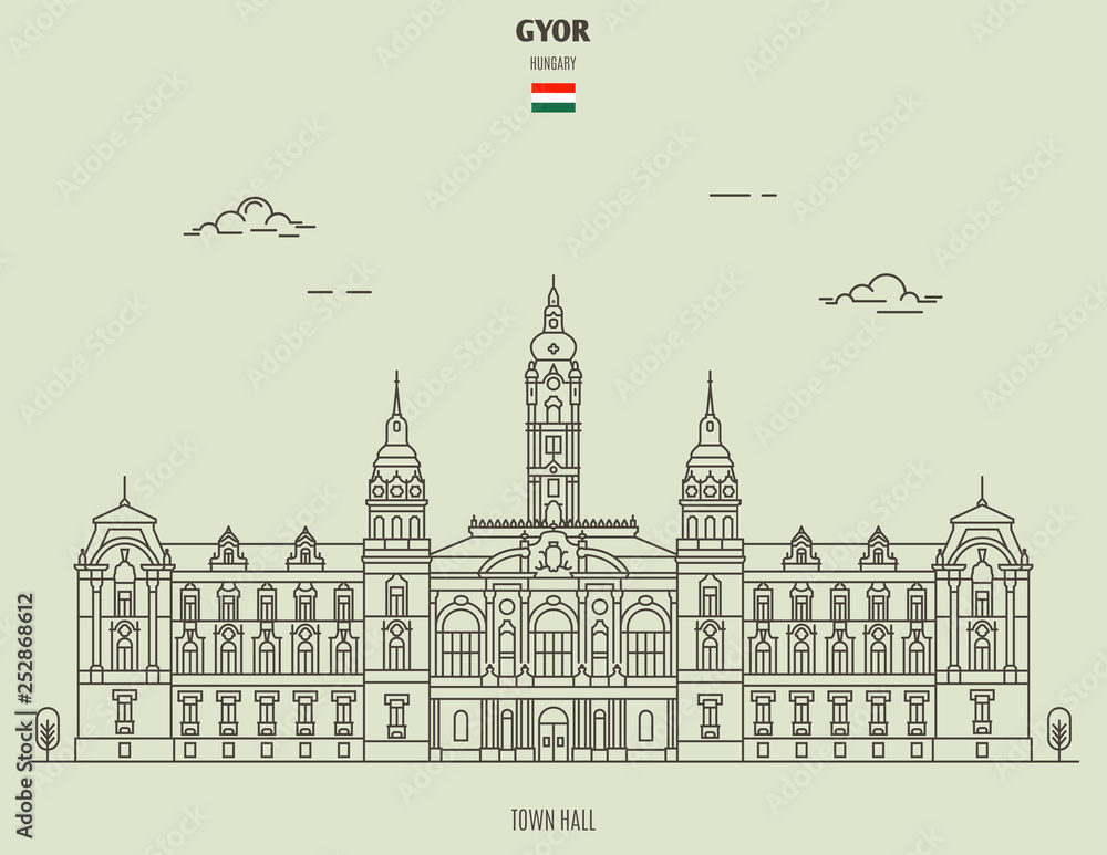 Town Hall in Gyor, Hungary. Landmark icon Town Hall in Gyor, Hungary. Landmark icon