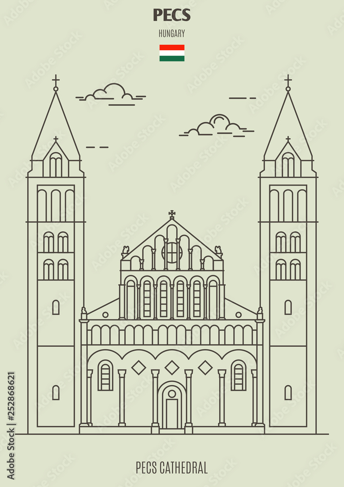 Pecs Cathedral in Pecs, Hungary. Landmark icon