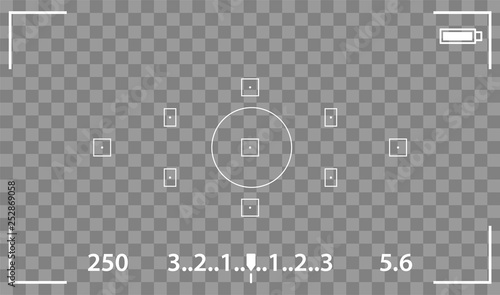 Camera view viewing images. Visual screen focusing. Video recording screen on a transparent background.
