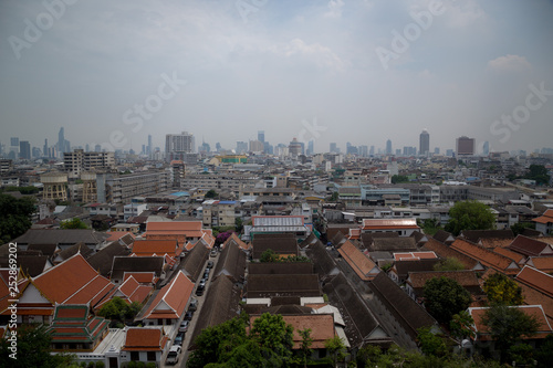 The view of Bangkok city during daylight from Golden mountain temple top.