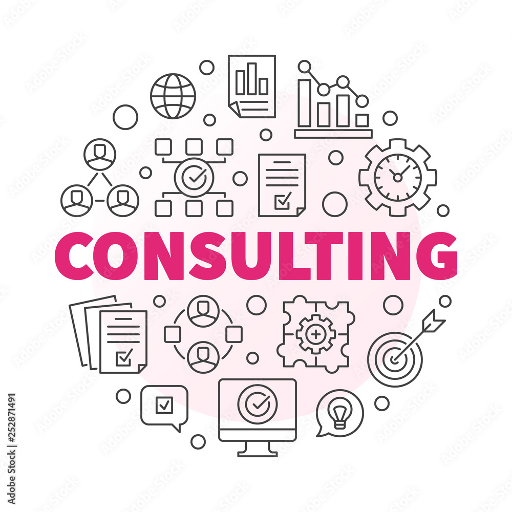 Consulting vector round concept minimal business illustration in thin line style Consulting vector round concept minimal business illustration in thin line style