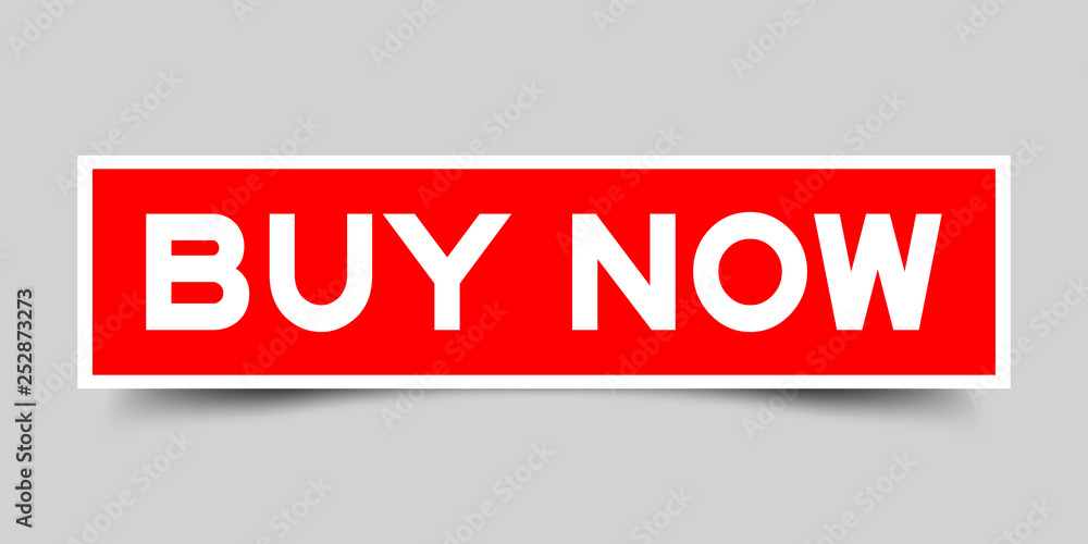 Label sticker in red color square shape as word buy now on white background Label sticker in red color square shape as word buy now on white background