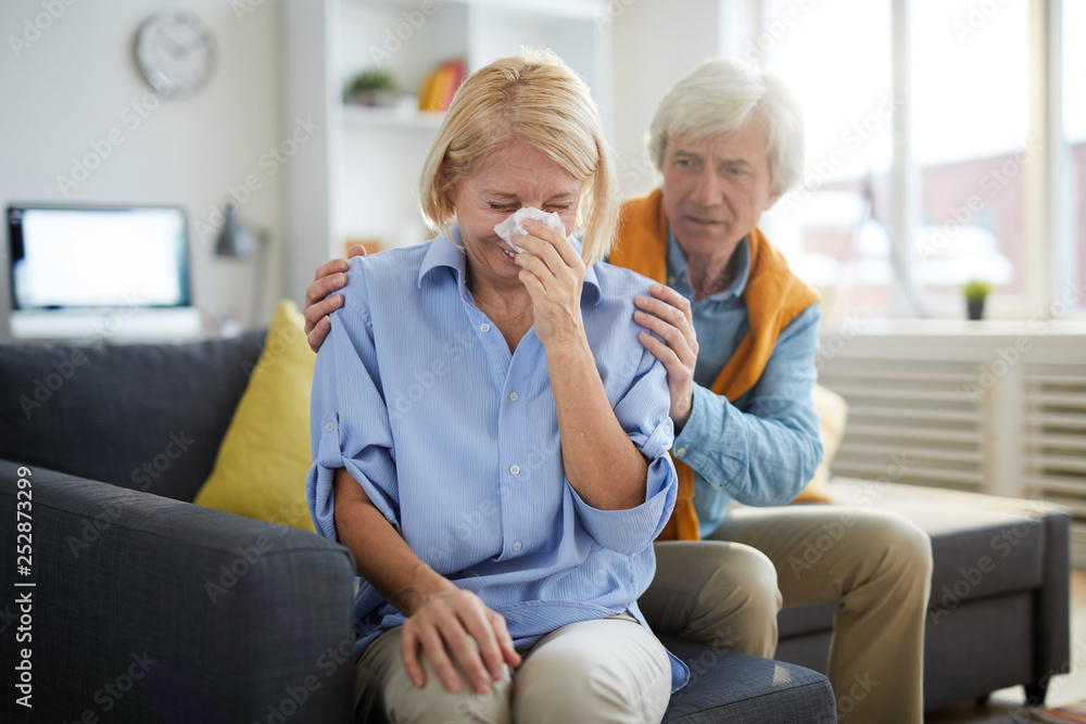 Portrait of modern senior couple fighting focus on crying senior woman, copy space Portrait of modern senior couple fighting focus on crying senior woman, copy space