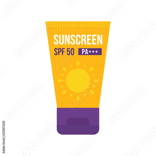 Cute vector cartoon bottle of sunscreen isolated on white background.