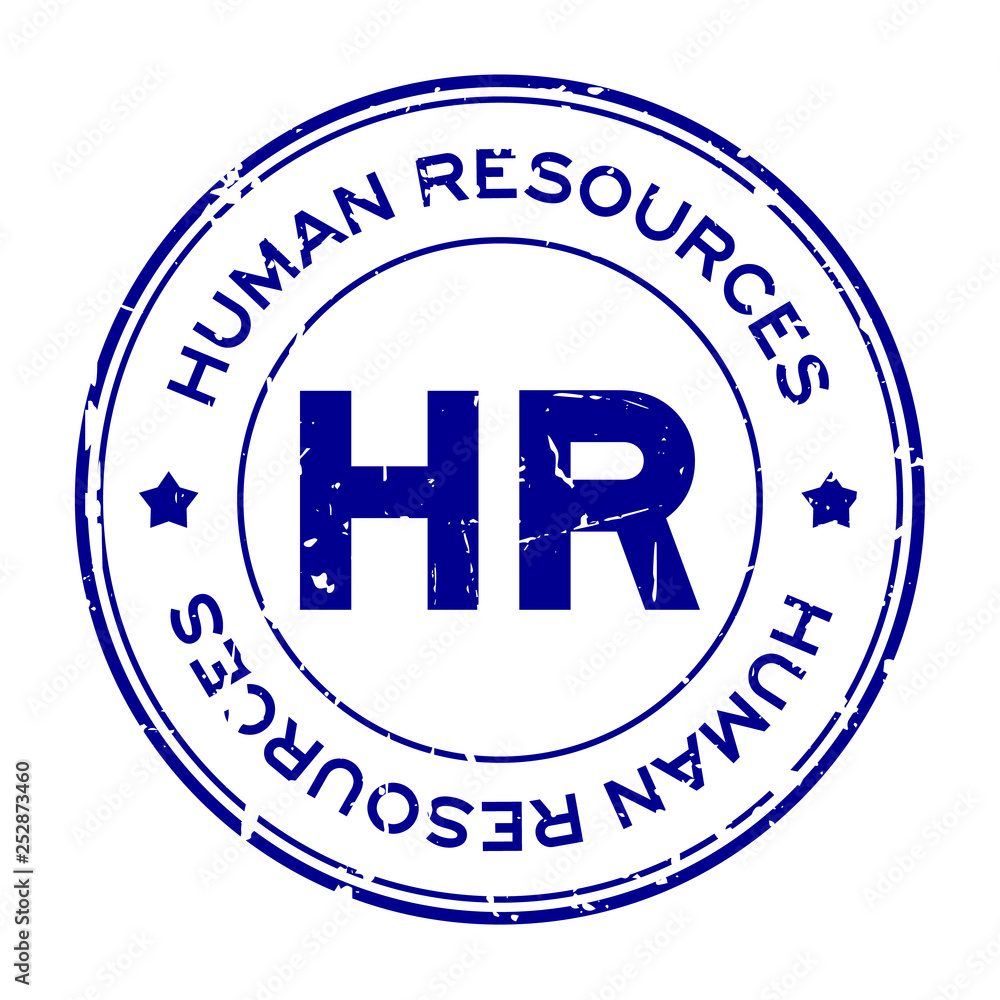 Grunge blue HR word (Abbreviation of Human Resources) round rubber seal stamp on white background Grunge blue HR word (Abbreviation of Human Resources) round rubber seal stamp on white background