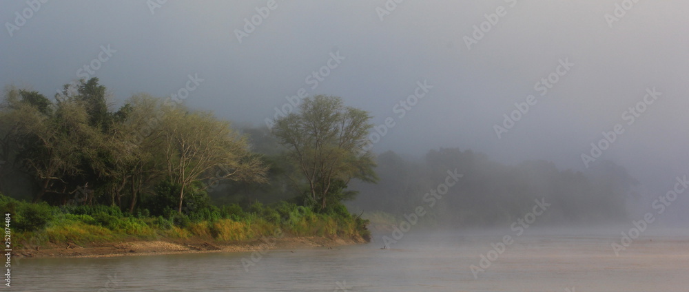 Fog on river in Africa