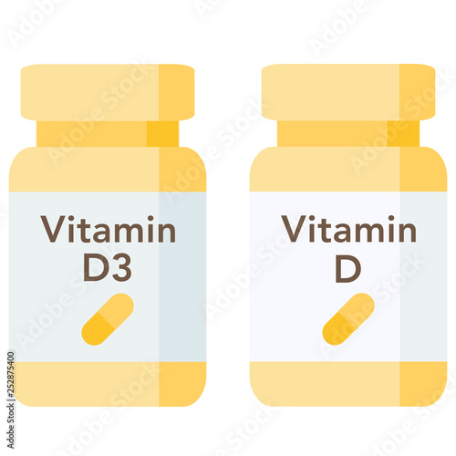Bottle of pills, Vitamin D3 and D