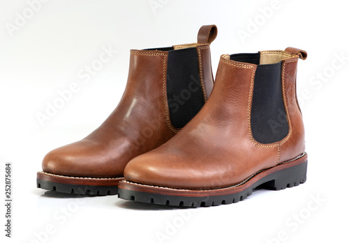 Chelsea boots with Oil pull up leather isolated on white background. side view