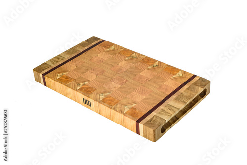 One wooden cutting Board on white background. Iisolate on white