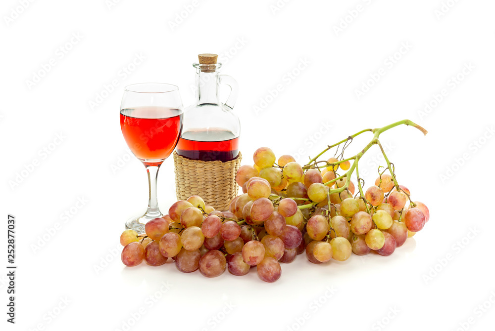 Pink grapes and wine