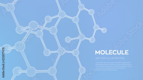 Molecule Structure. Dna, atom, neurons. Molecules and chemical formulas. 3D Scientific molecule background for medicine, science, technology, chemistry, biology. Vector illustration.