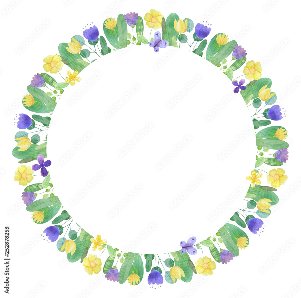 hand drawn watercolor frame of stylized flowers hand drawn watercolor frame of stylized flowers