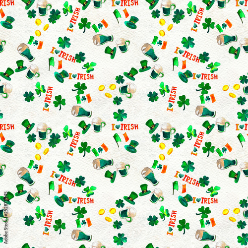 Seamless hand drawn background with St. Patrick's Day symbols © lolya1988