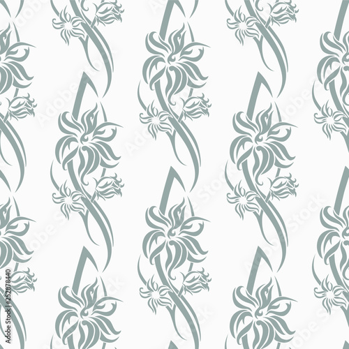 Gray tribal Flower seamless pattern on light gray background. Backdrop vector illustration