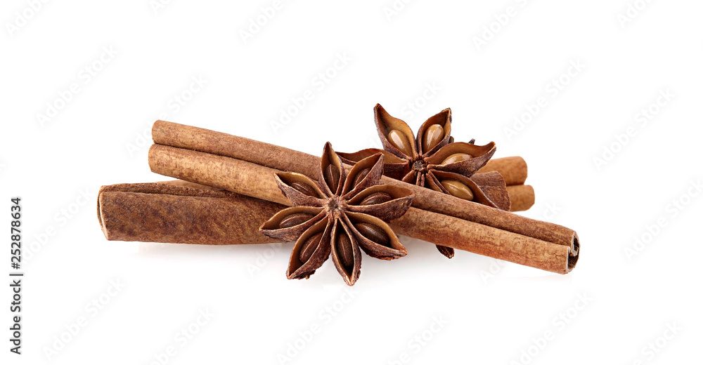 Anise with cinnamon on white background. Spice isolated. Anise with cinnamon on white background. Spice isolated.
