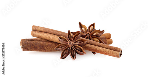 Anise with cinnamon on white background. Spice isolated.