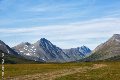 Summer landscape with mountains, Polar Urals, Yamal