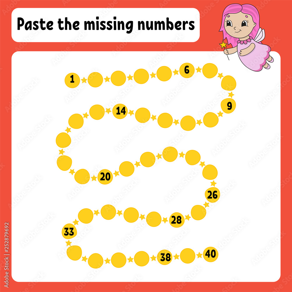 Paste the missing numbers. Handwriting practice. Learning numbers for kids. Education developing worksheet. Activity page. Game for children. Isolated vector illustration in cute cartoon style. Paste the missing numbers. Handwriting practice. Learning numbers for kids. Education developing worksheet. Activity page. Game for children. Isolated vector illustration in cute cartoon style.