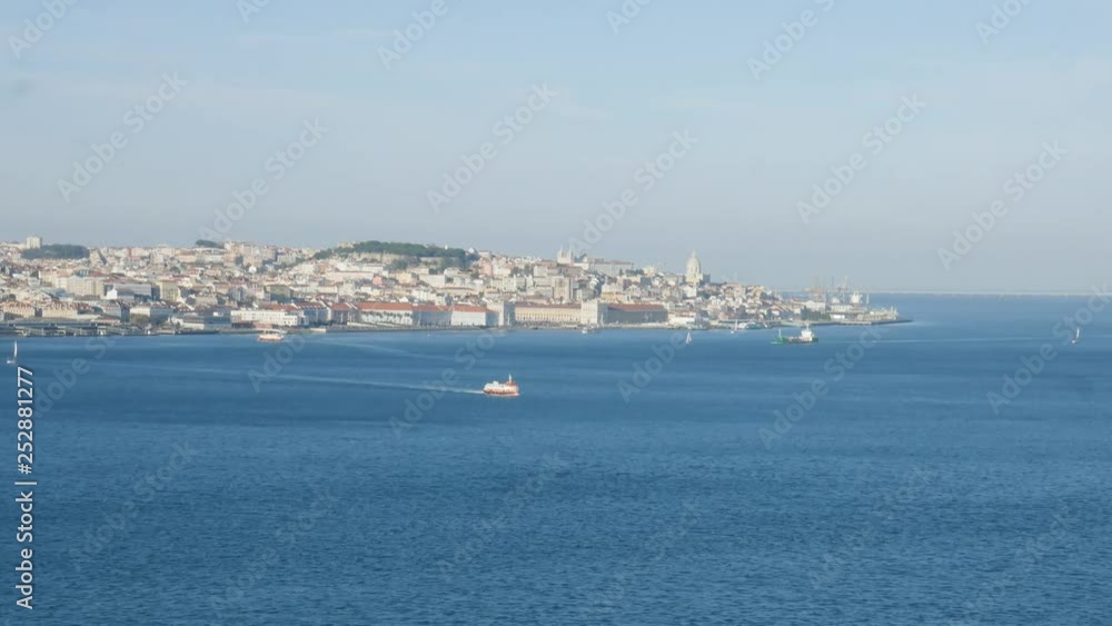 High perspective time lapse of Lisbon old city center, view from Almada, Portugal High perspective time lapse of Lisbon old city center, view from Almada, Portugal