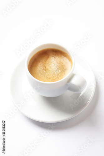 Cup of coffee isolated on white background. Copy space.