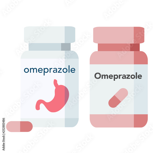 Bottle of pills, omeprazole is a medication used in the treatment of gastroesophageal reflux disease