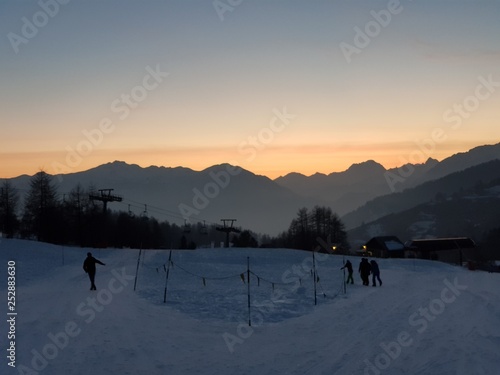Sunset Skiing in Sestriere, Italy