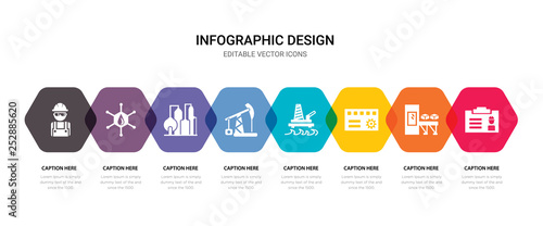 simple set of id card, conveyor, machine, oil platform icons, contains such as icons pump jack, refinery, molecule, worker and more. 64x64 pixel perfect. editable vector set