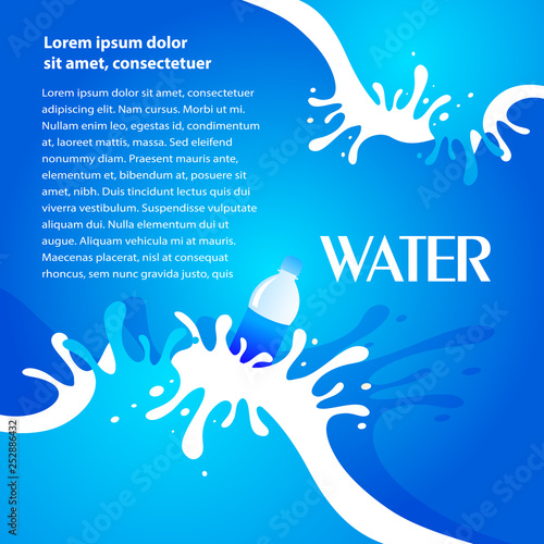 water aqua splash bottle drops element design brochure blue mock-up background card photo