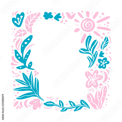 Summer vector floral frame tropical composition with place for text. Color design elements hugge for print, greeting card. isolated illustration on white background
