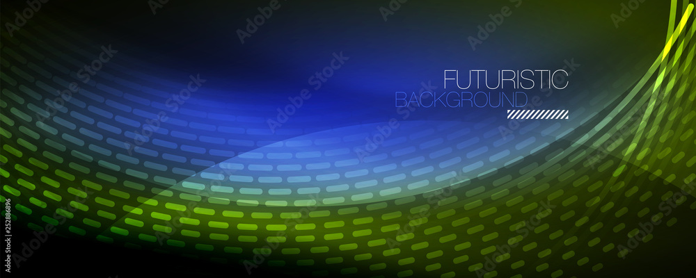 Digital flowing wave particles abstract background, vector smoke effect design