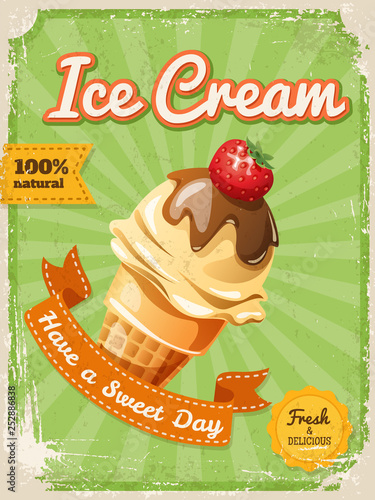 Vector chocolate ice cream poster in vintage style with typography elements
